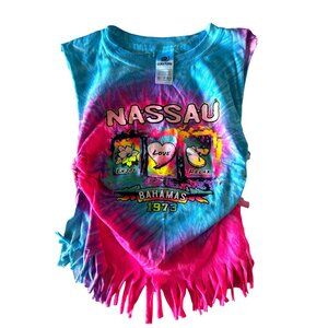 ColorTone Kids XS Tie-Dye Nassau Bahamas 1973 Fringe Sleeveless Tank Top